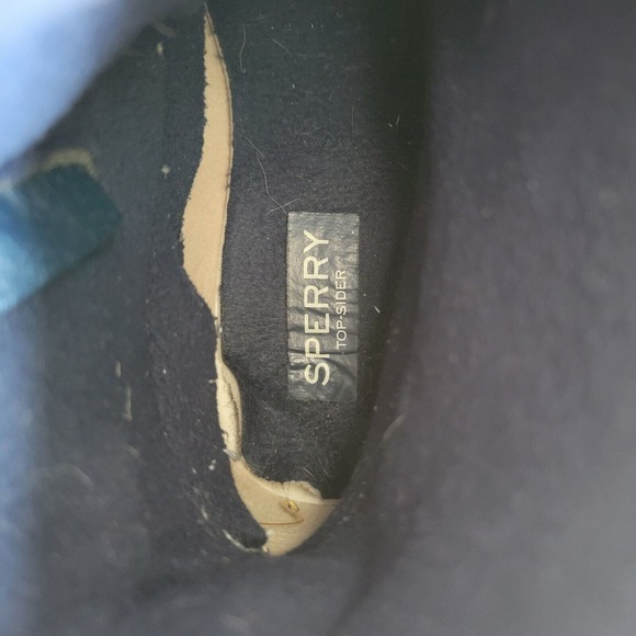 Sperry Saltwater Quilted Wedge Tide Wool Blue Brown Duck Boots Women Size 7 - Picture 8 of 14